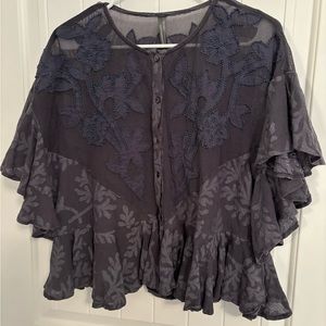 Anthropologie lace blue peplum blouse